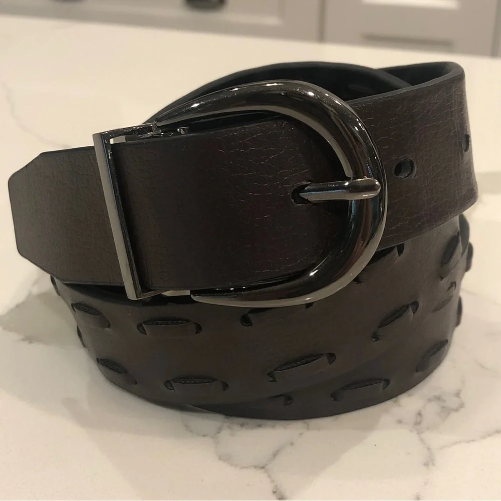 Unbranded Mens Brown Black Reversible Faux Leather Belt Size 36 Casual Woven